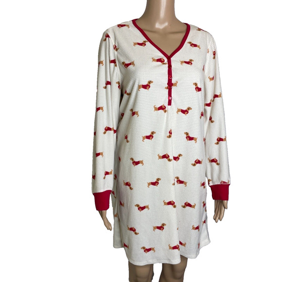 Women's Large Charter Club Doxan Dog Patterned Waffle Polyester Sleep Shirt - Picture 2 of 5